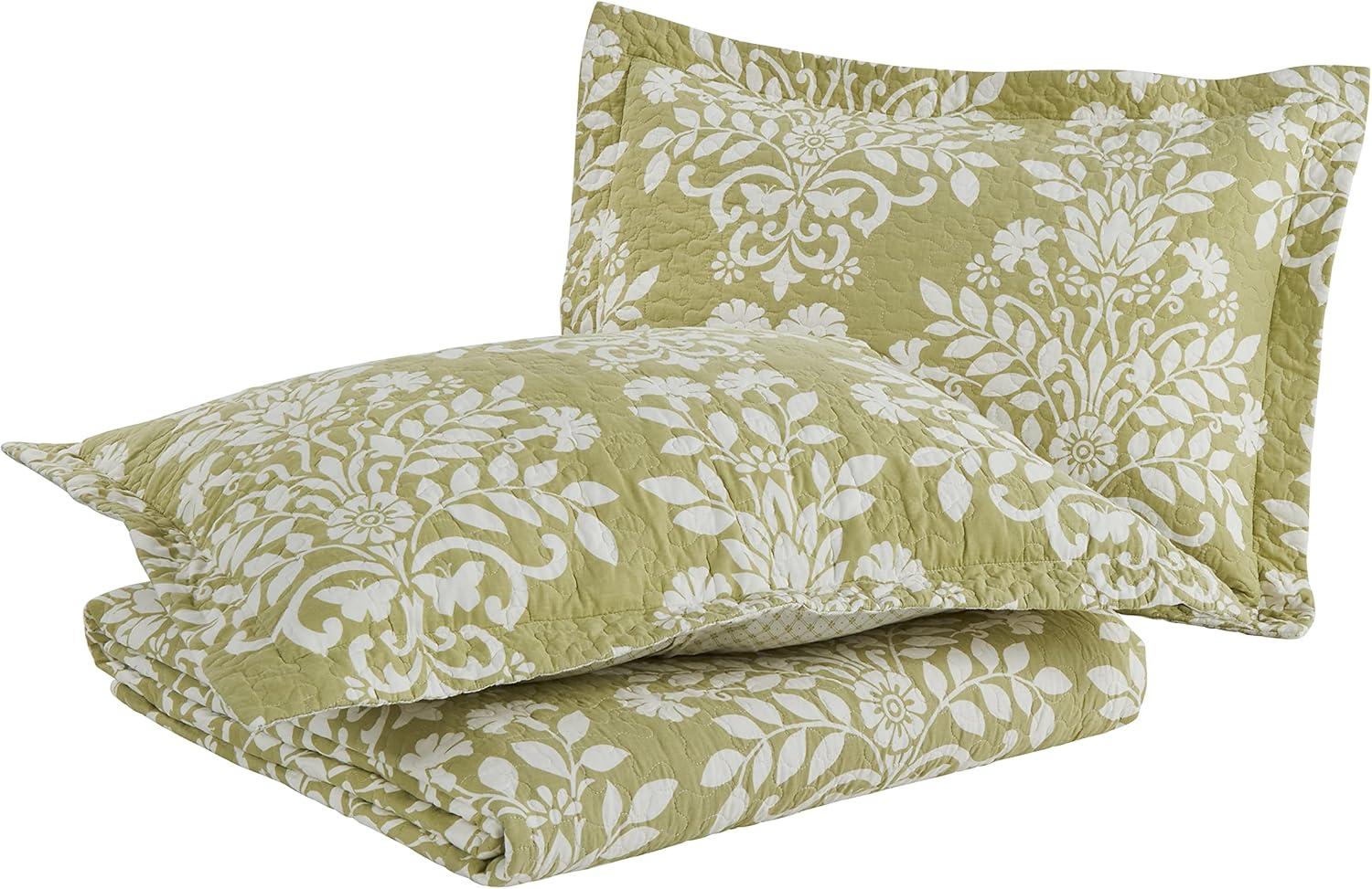 Sage Green Cotton Twin Reversible Quilt Set