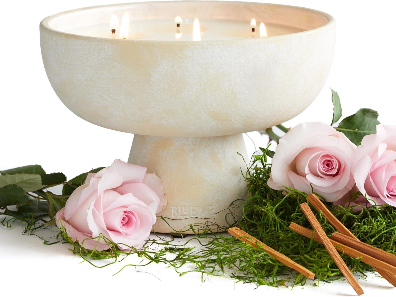 Large Beige Ceramic Soy Wax Candle with Woody Fragrance