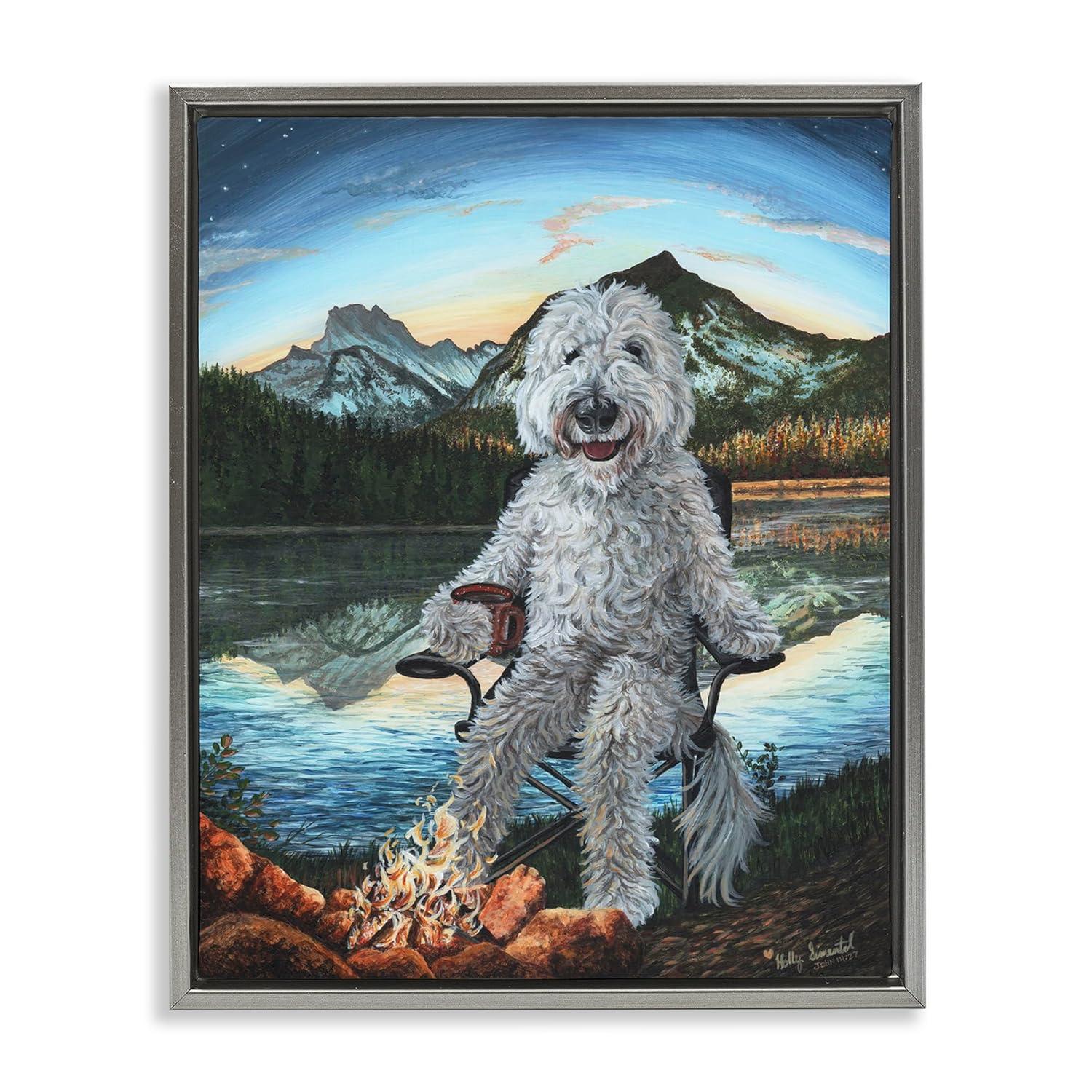 Stupell Industries Dog by Campfire LandscapeFloater Canvas Wall Art, 17 x 21