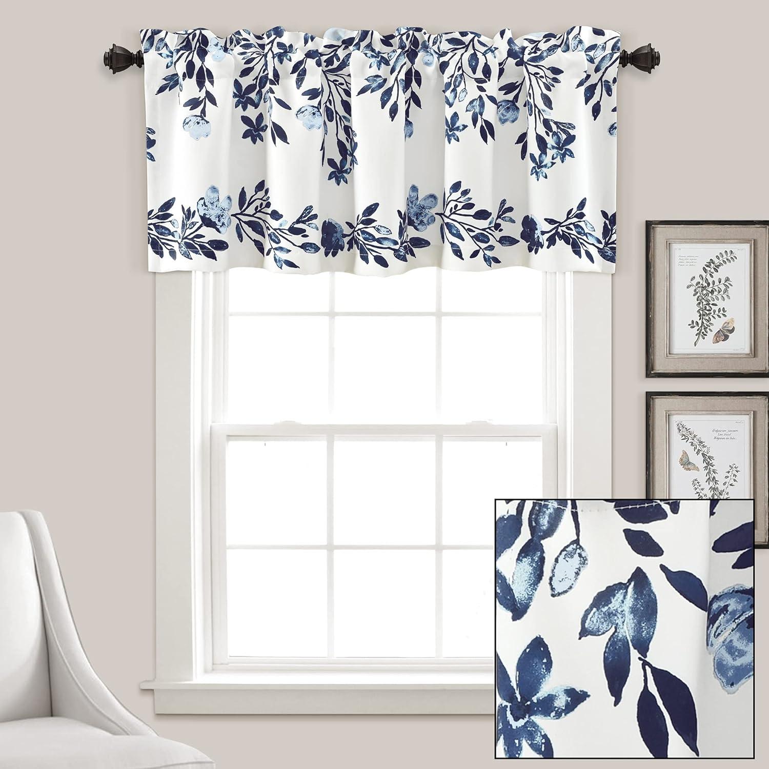 Tanisha Navy and White Floral Light Filtering Valance