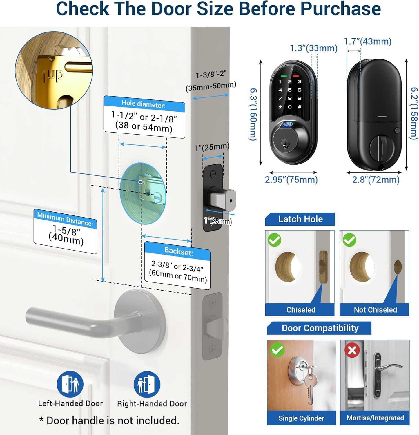 Matte Black Smart Electronic Deadbolt with Touchscreen