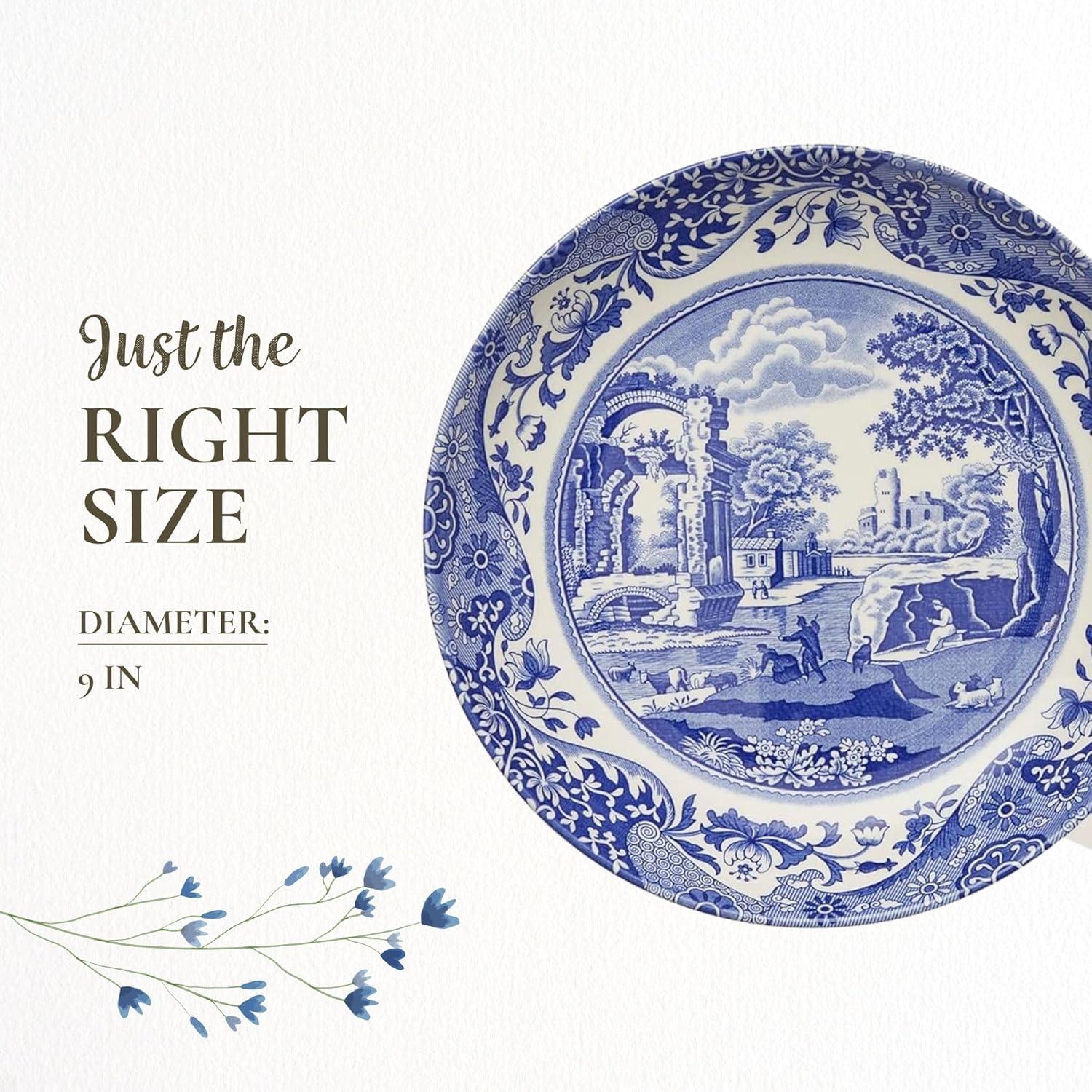 Spode Blue Italian Ascot 8-Inch Cereal Bowl - Decorative Earthenware Dinnerware with Scenic Border Design