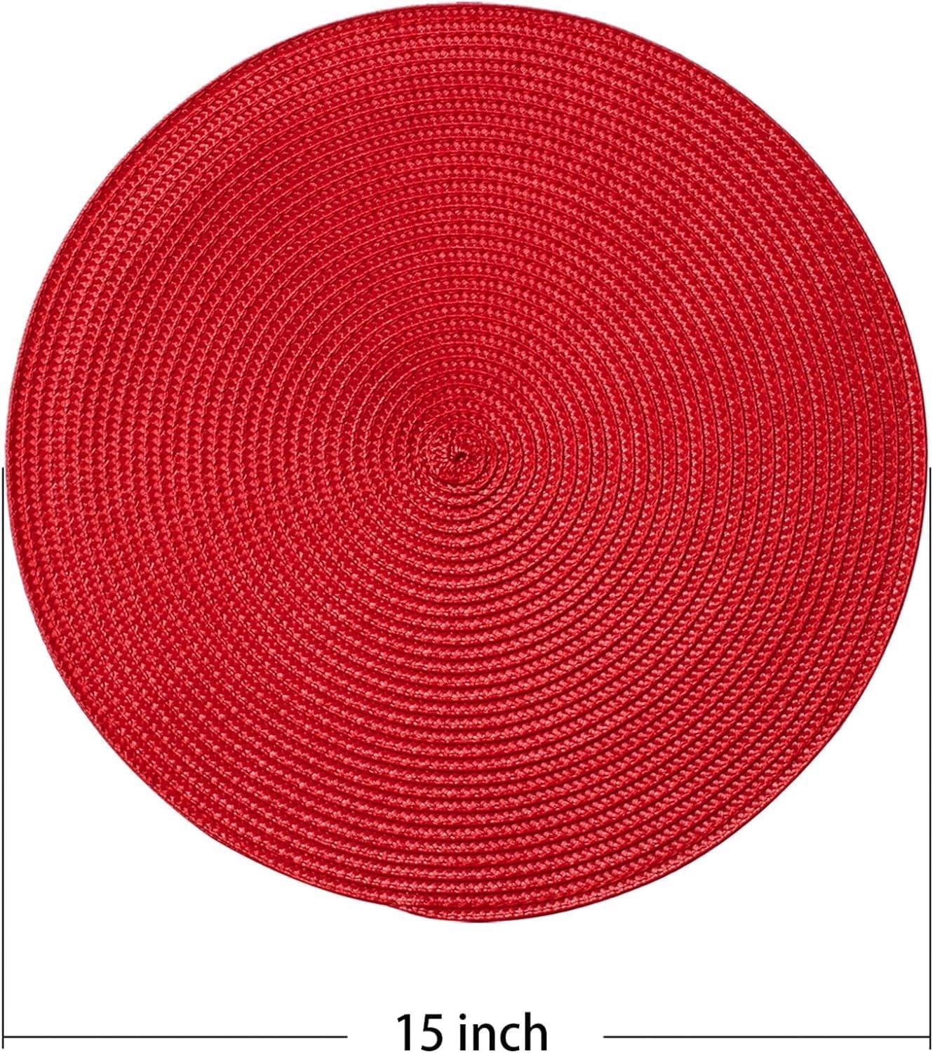 Round Woven Placemats, 4 Pcs, 15" Braided Woven Placemats, Attractive Kitchen Place Mats, Round Placemats as Table Mat (Red)