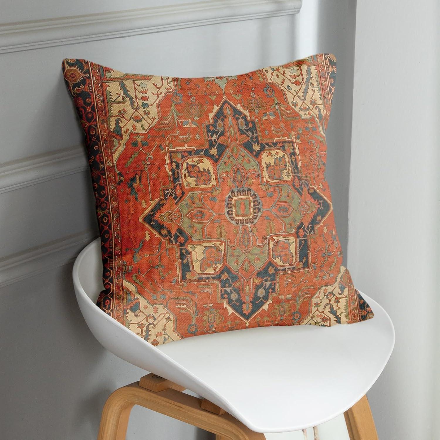 Sanwarm Throw Pillow Covers Home Decor Set of 4 Pillow Cases Decorative 18 x 18 Inches Cushion Couch Sofa Pillowcases Turkey Kilim Ancient Antique