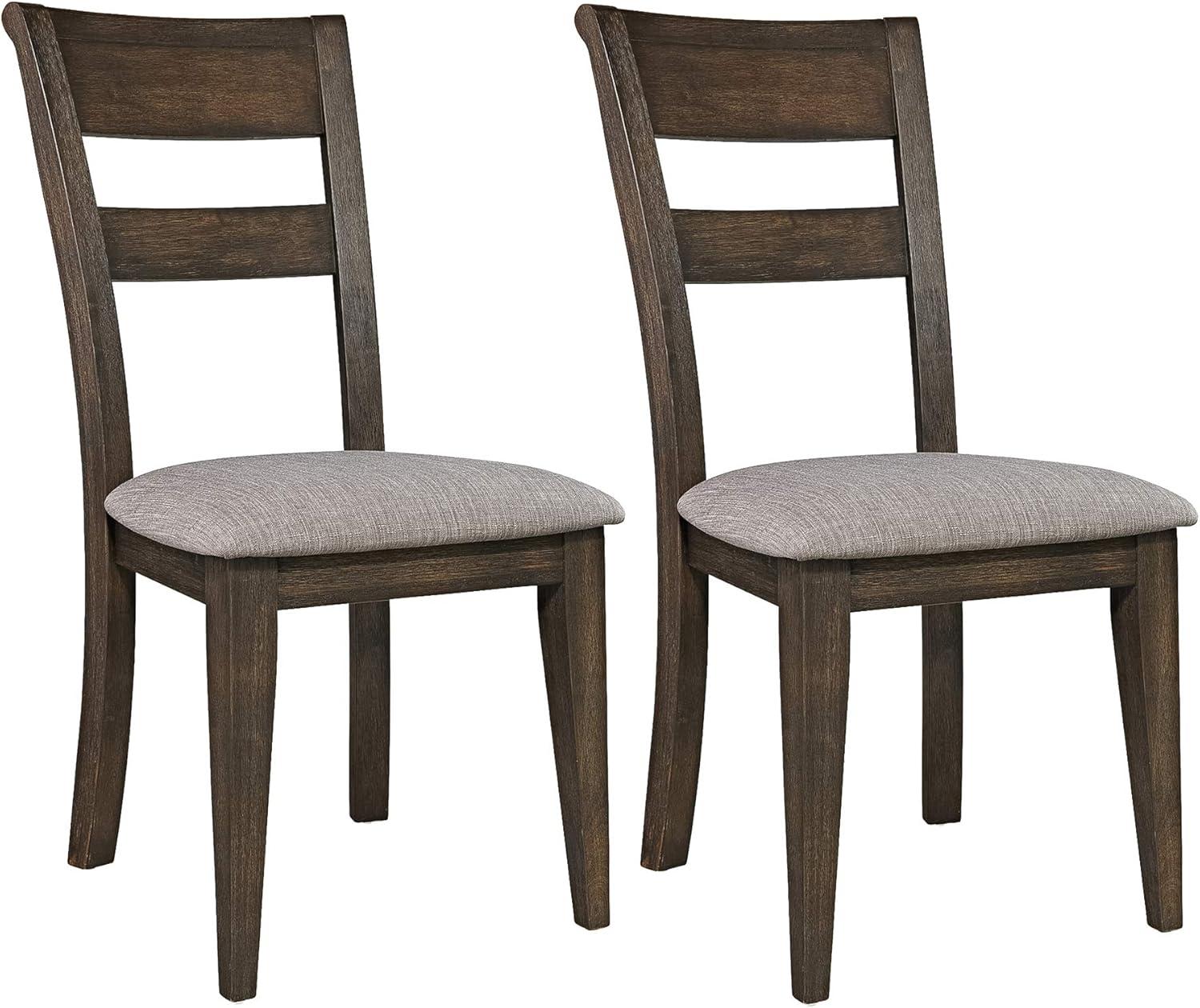 Gray Linen Upholstered Wood Side Chair Set with Slat Back