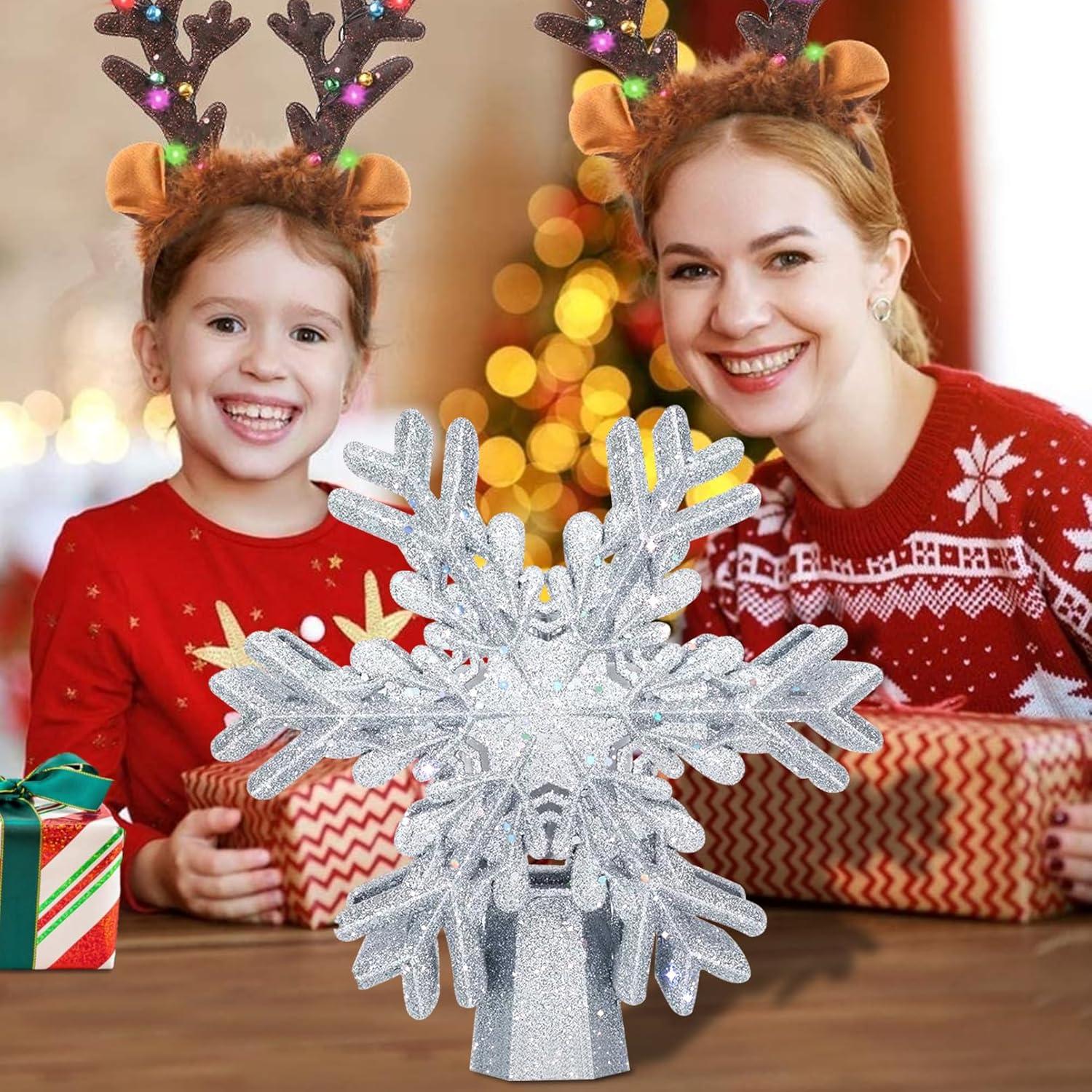 Silver Glitter 3D Snowflake LED Christmas Tree Topper