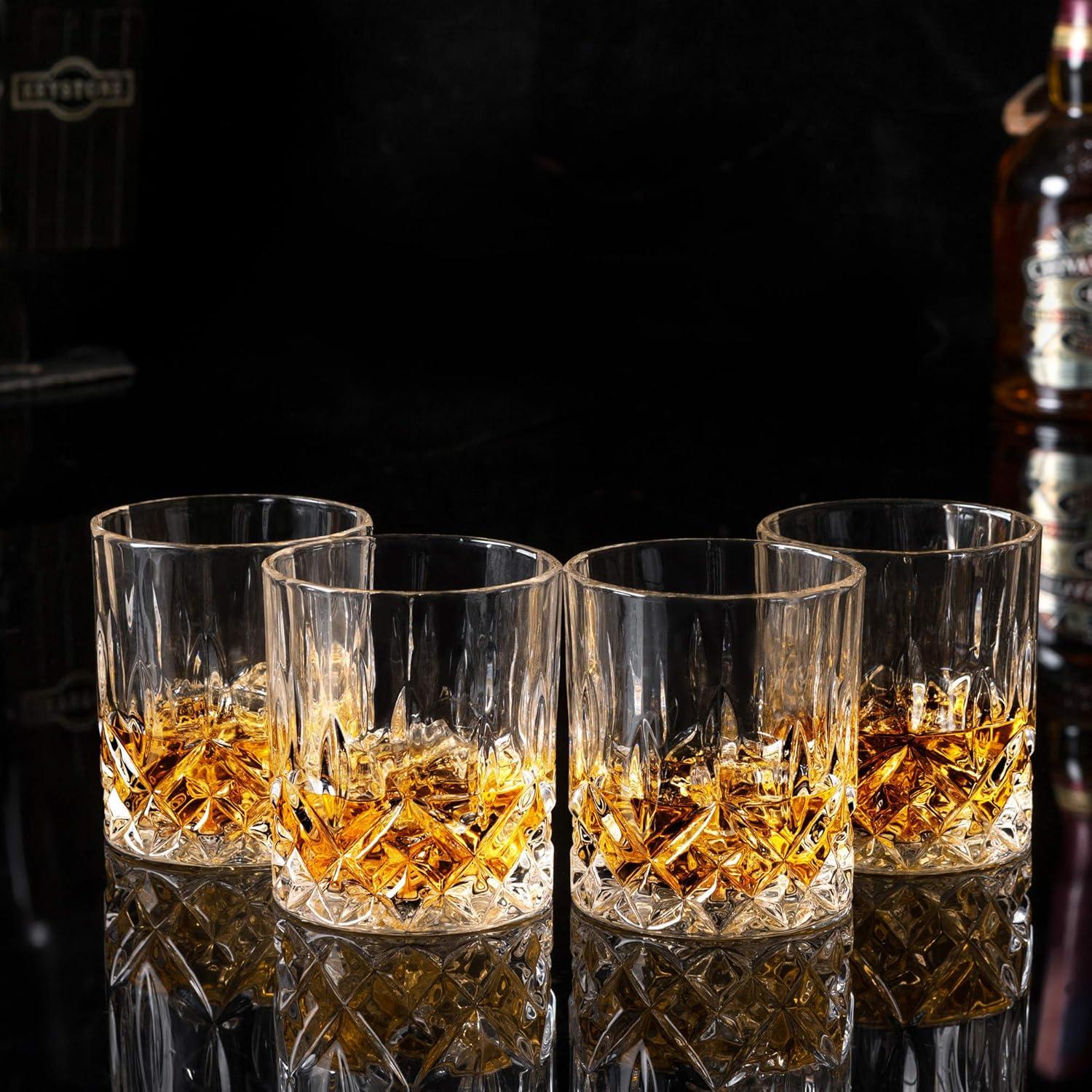KANARS Whiskey Glasses Set of 4, 10 oz Rocks Glassware for Scotch Bourbon Liquor, Whisky Tumbler