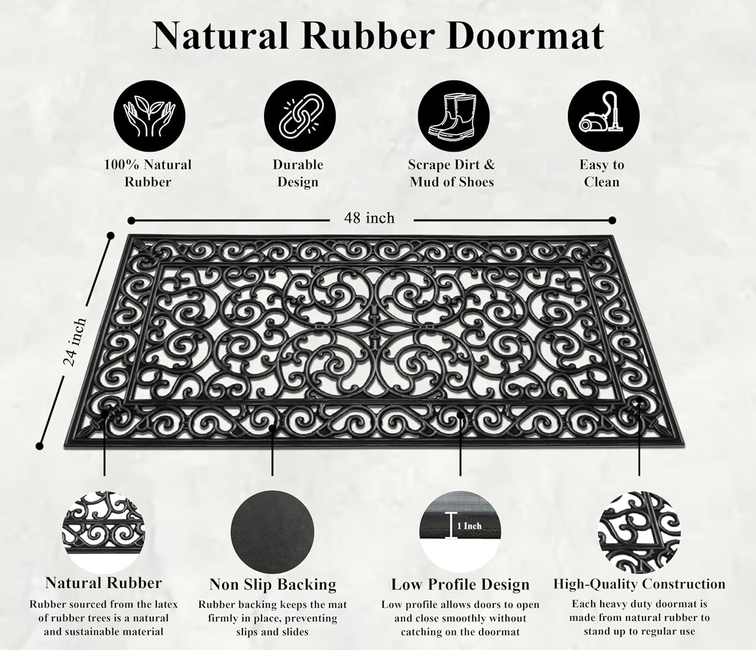 A1HC Extra Large Outdoor Floor Mat, Natural Rubber, 24" X 48", Ideal for Outside entryway, Dirt Shoe Scraper, Door mat for Indoor Outdoor, Mats for Entry, Patio, Busy Areas