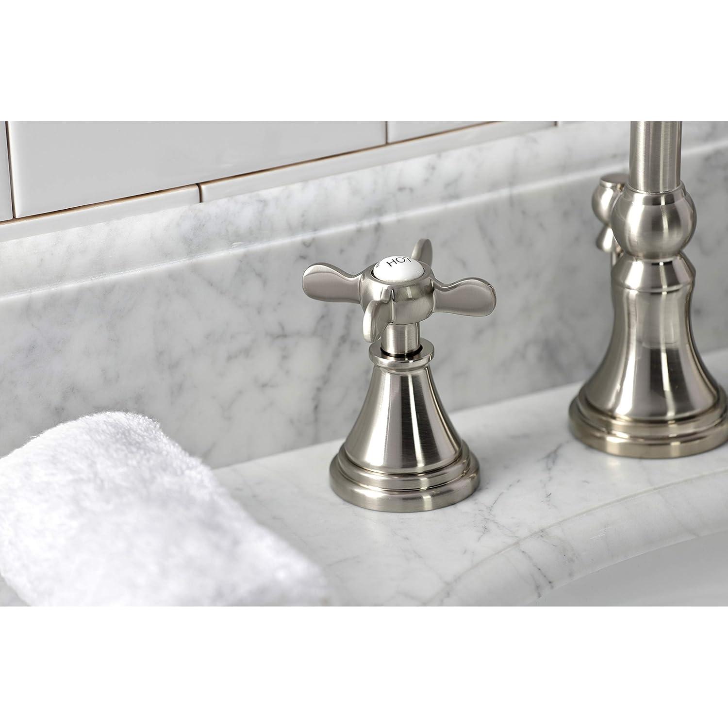 Kingston Brass Kingston Brass Essex Two-Handle 3-Hole Deck Mount Widespread Bathroom Faucet with Brass Pop-Up Drain KS2988BEX