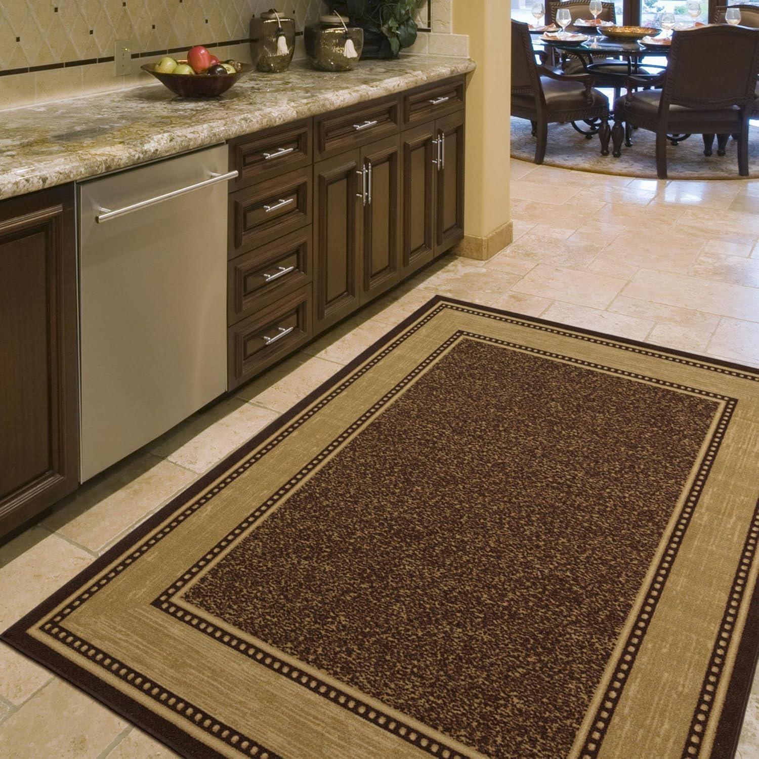 Brown and Beige Oval Washable Stain-Resistant Area Rug