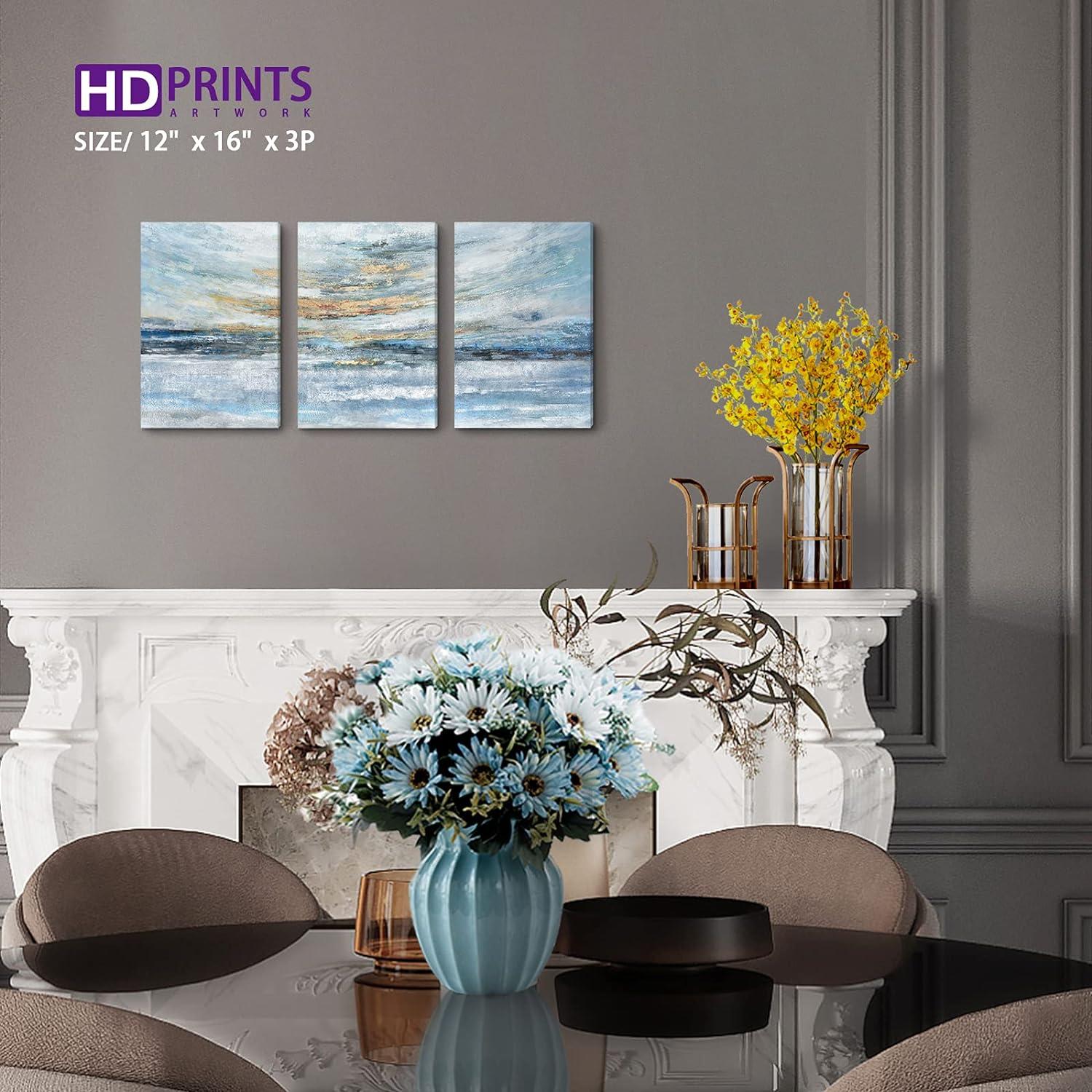 Abstract Coastal Sunrise Landscape Canvas Print in Blue and Gold