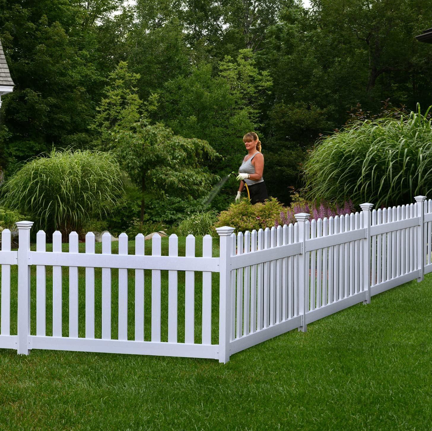 WamBam No-Dig Fence 3ft H x 6ft W (1 Panel + 1 Post) No Dig WamBam Newport Fence Kit, White Vinyl Picket Fence, Easy Install Outdoor Fence for Backyard or Patio, DIY Decorative Fencing, ZP19002