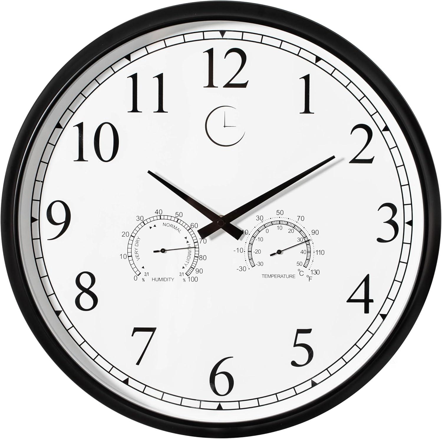 Clockswise 18 Inch Outdoor Wall Clock Thermometer Combo, Waterproof Hygrometer Silent Battery Operated Clocks Timepiece Garden Weather Master Station