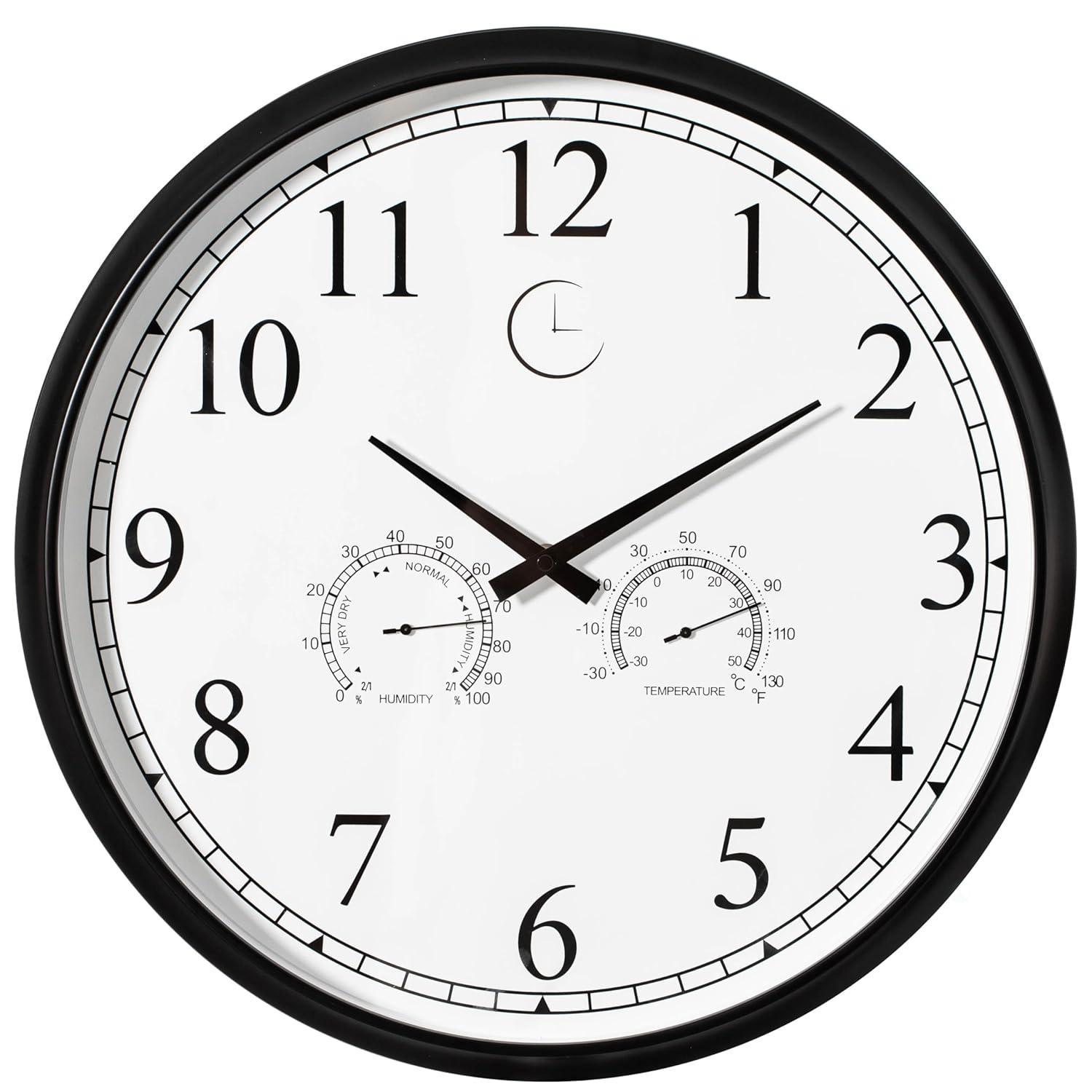 Clockswise 18 Inch Outdoor Wall Clock Thermometer Combo, Waterproof Hygrometer Silent Battery Operated Clocks Timepiece Garden Weather Master Station