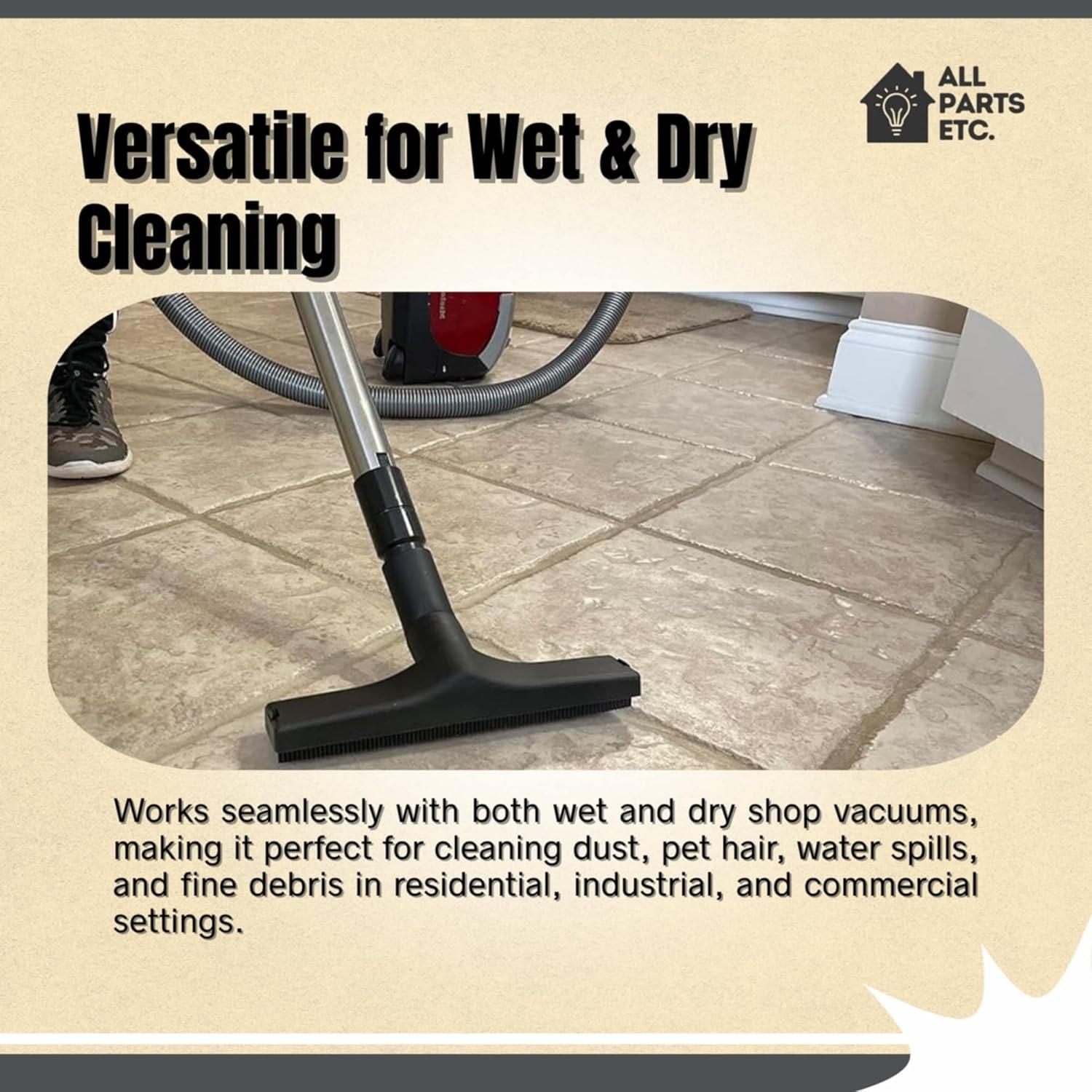 1.25" Squeegee Floor Tool for Wet & Dry Use, Heavy-Duty Vacuum Accessory with 2 Adapters (1-3/8" & 1.5") – Compatible with Shop-Vac, Craftsman, Milwaukee, Hart & More