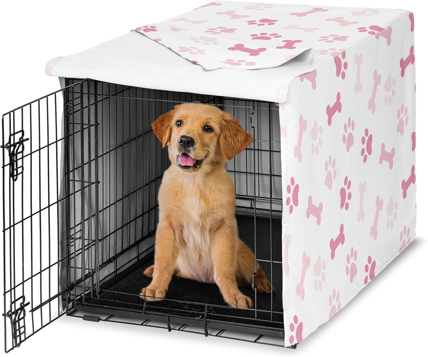 Sweet Jojo Designs Girl Dog Crate Kennel Cover 36in. Paw and Bone Blush Pink and White