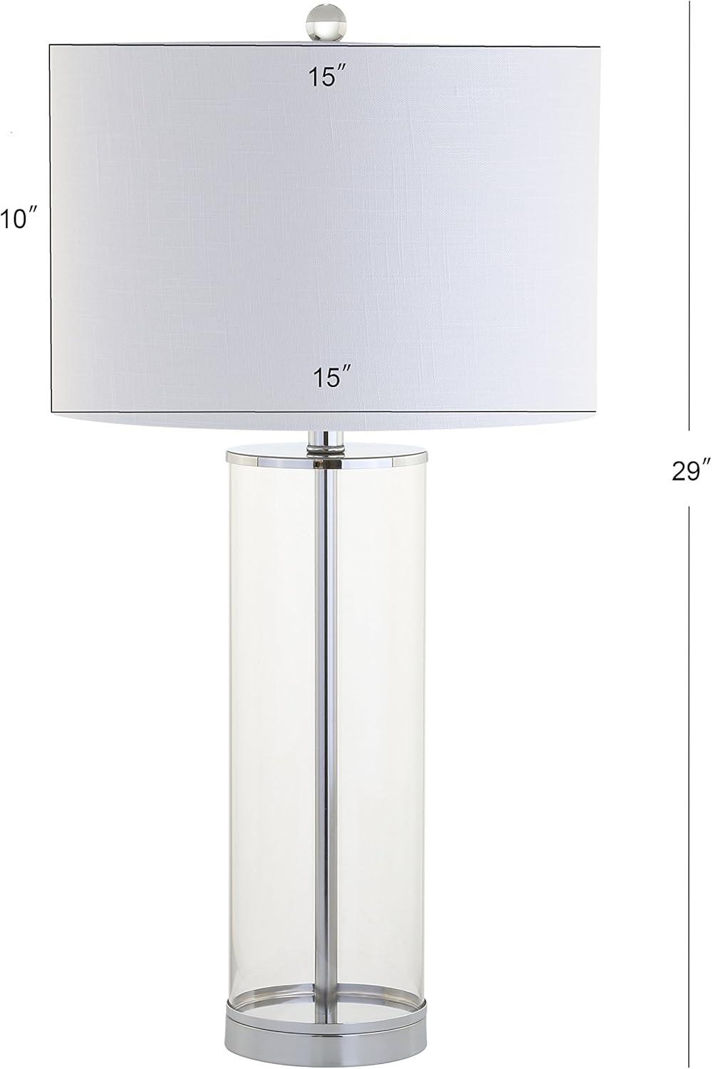 JONATHAN Y JYL2004A Harper 29" Glass LED Table Lamp, Modern, Contemporary, Minimalist for living room, dinning room, bedroom, office Bulb Included, Clear/Chrome