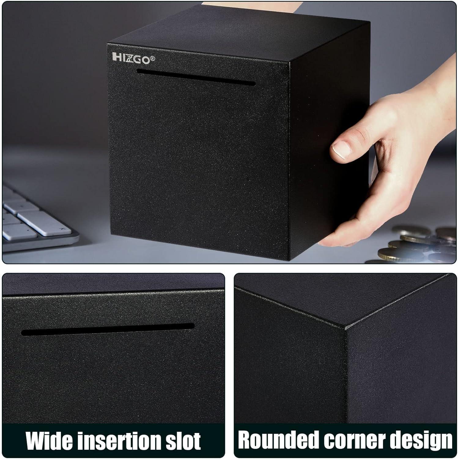 hizgo Adult Stainless Steel Piggy Bank,Coin Saving for Must Break to Open -Kids Money Saving Box (Black 4.72 inch)