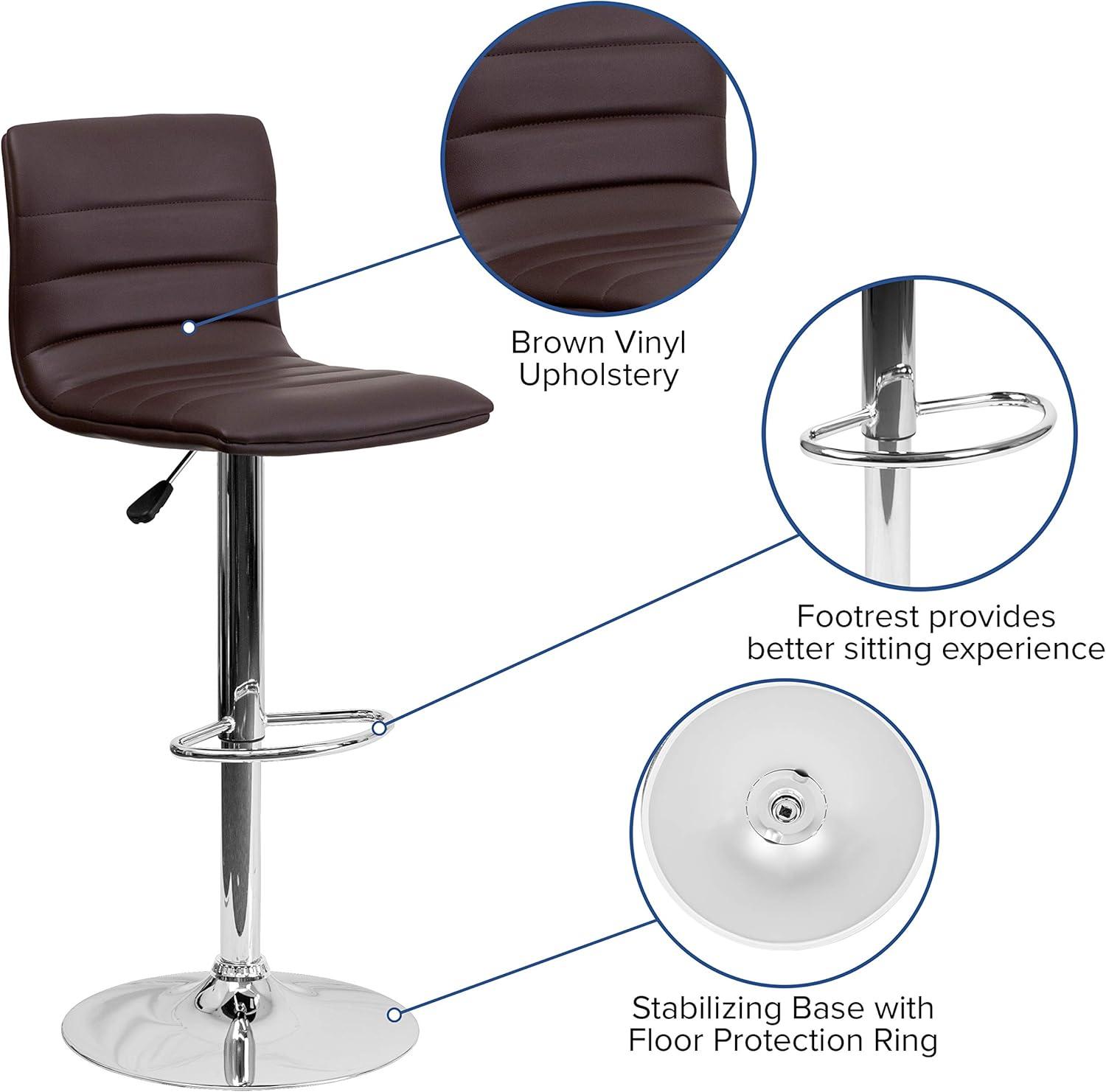 Flash Furniture Modern Brown Vinyl Adjustable Bar Stool with Back, Counter Height Swivel Stool with Chrome Pedestal Base