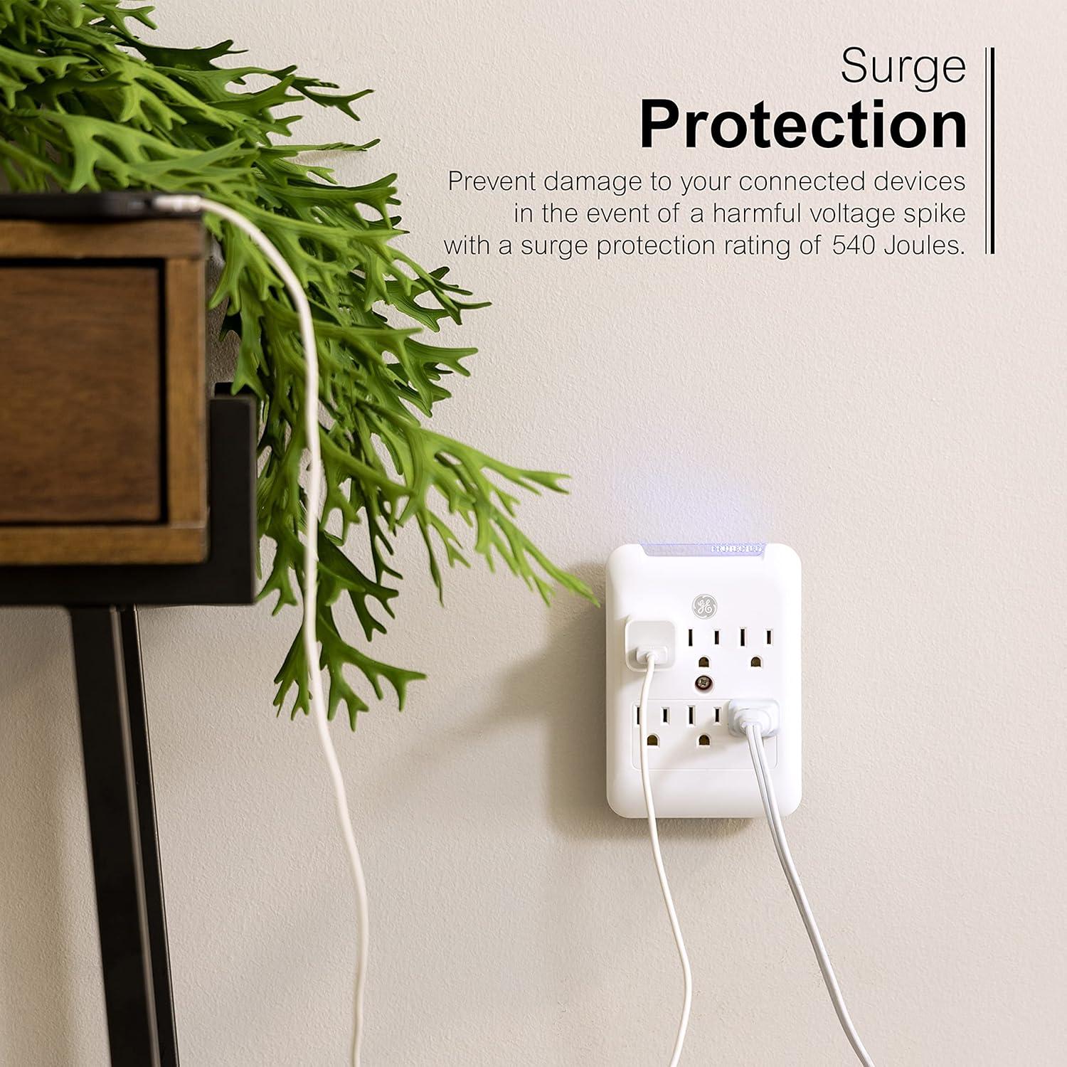 GENERAL ELECTRIC Pro 6-Outlet Surge Protector Power Outlet Adapter, White - 38431