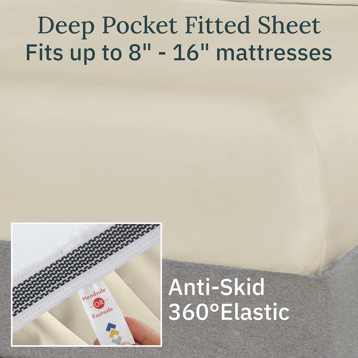 Luxury 1000 Thread Count Bed Sheets Set - 100% Cotton Sateen - Soft, Thick & Deep Pocket by California Design Den - Ivory, King