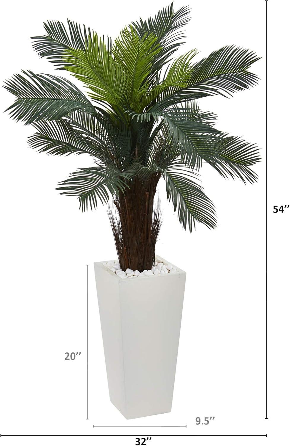 Nearly Natural 4.5ft. Cycas Artificial Plant in White Tower Planter, Green