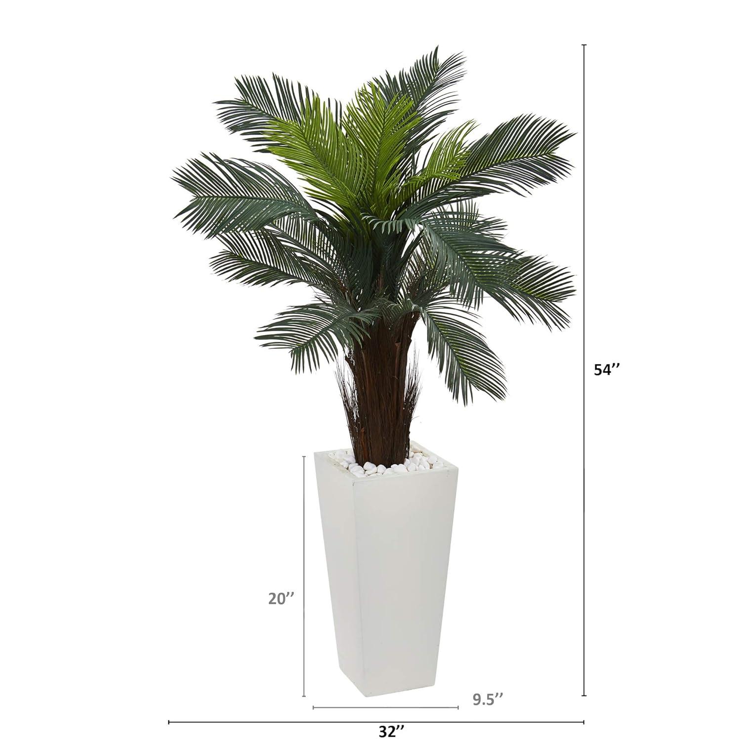 Nearly Natural 4.5ft. Cycas Artificial Plant in White Tower Planter, Green