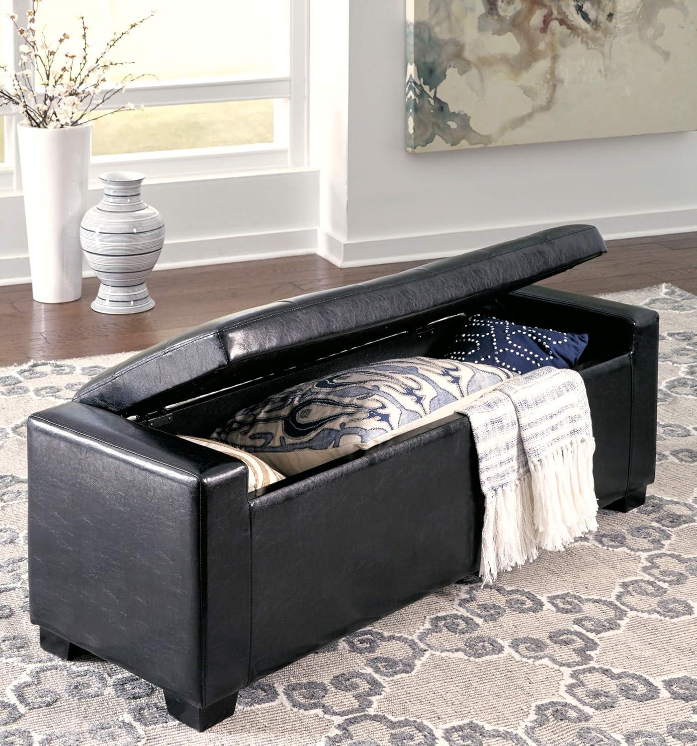 Black Faux Leather Upholstered Storage Bench with Button Tufting