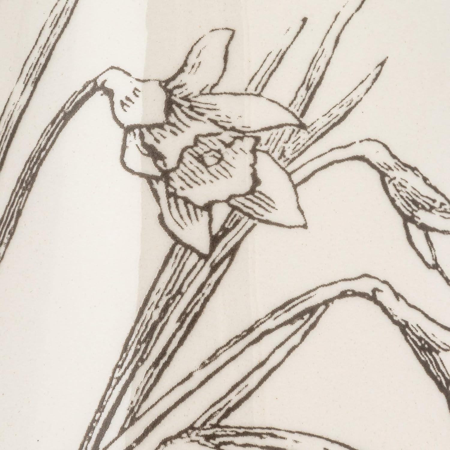 Creative Co-Op 6.5 Inches 2-Quart Stoneware Pitcher with Flower Design, White and Charcoal