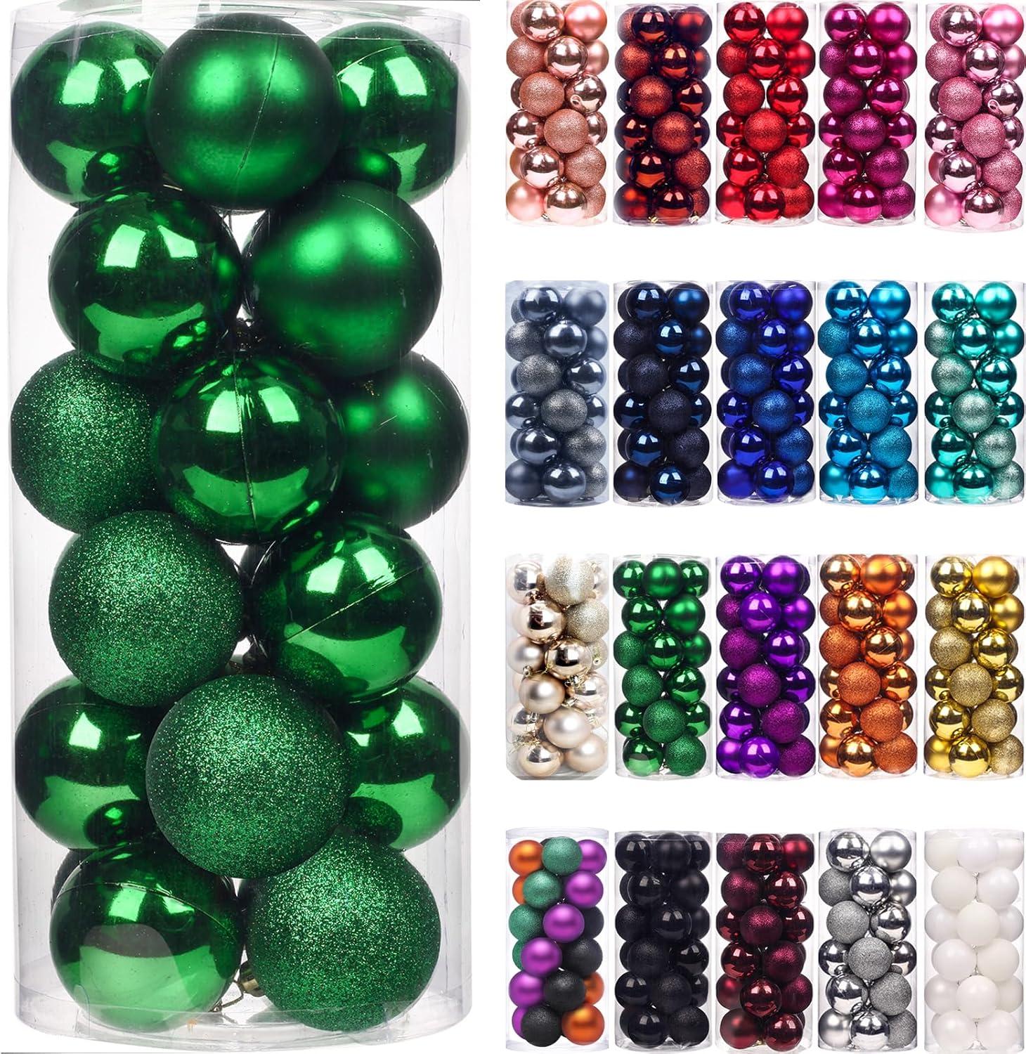 24Pcs Christmas Balls Ornaments for Xmas Christmas Tree - Shatterproof Christmas Tree Decorations Hanging Ball for Holiday Wedding Party Decoration, 1.2inch/1.57inch/2.5inch