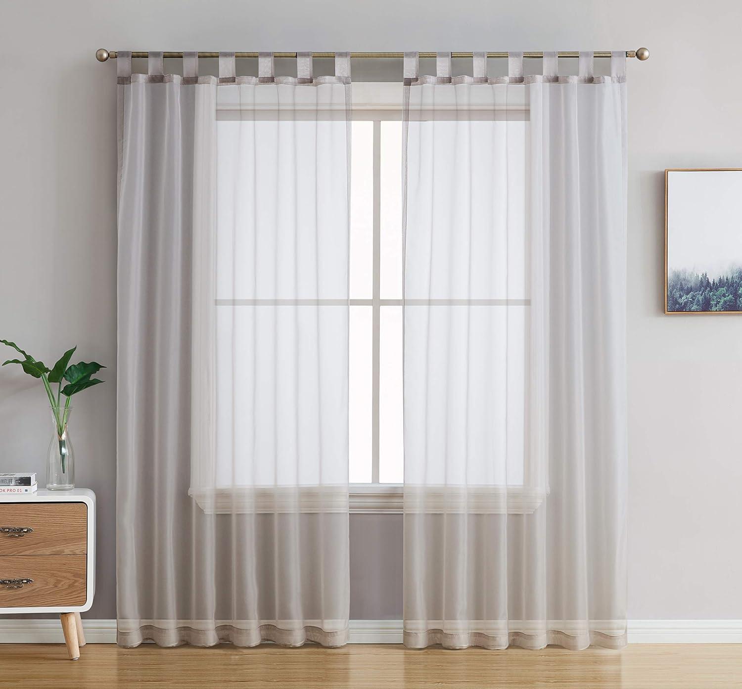 HLC.ME Semi Sheer Voile Light Filtering Transparent Window Curtain Grommet Panels - Set of 2 - Silver, 54 W x 84 L