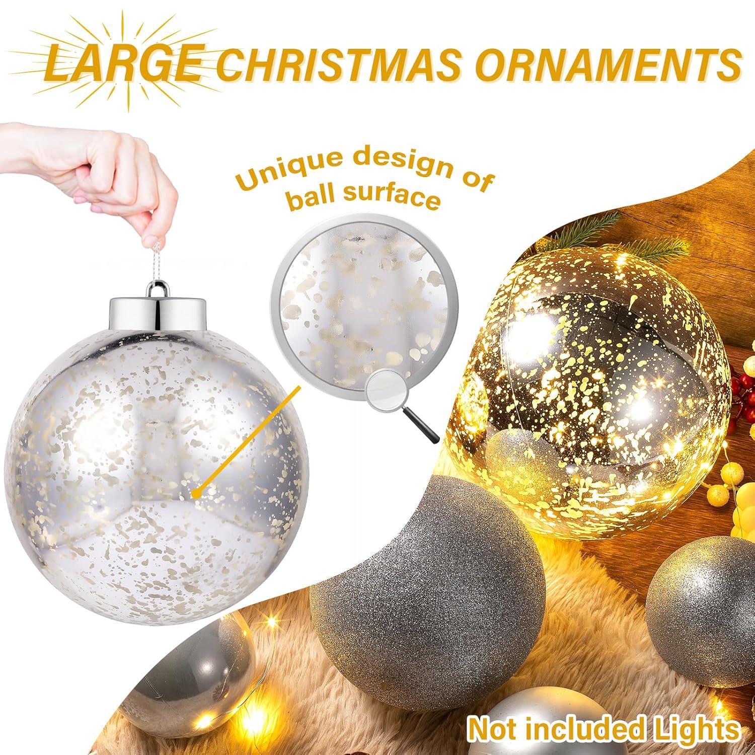 XmasExp 4in Large Christmas Ornaments Christmas Ball Ornaments Giant Tree Decoration Shatterproof Decorative Hanging Balls for Holiday Party Decor (Silver,4pcs)
