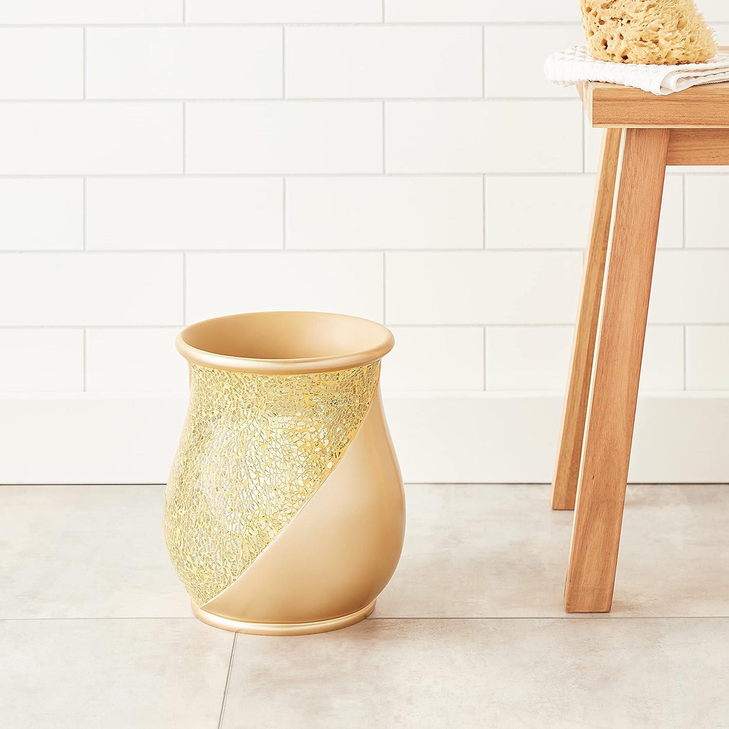 Champagne Gold Cracked Glass Bathroom Waste Basket