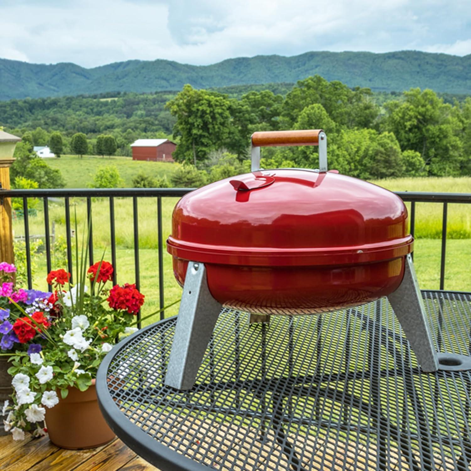 The Wherever Portable Dual Fuel Electric and Charcoal Grill in Red