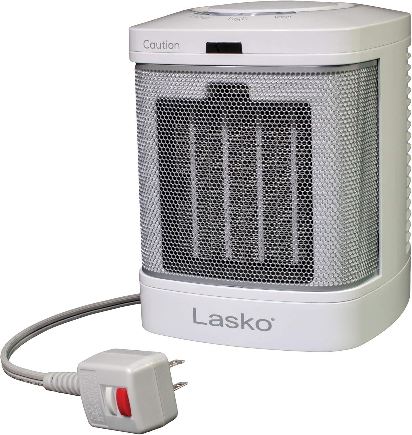 Lasko 8" 1500W Bathroom Space Heater with ALCI Safety Plug and Timer, White, CD08200, New