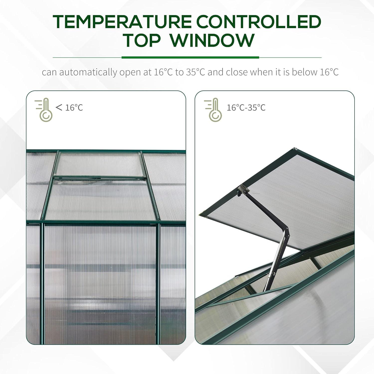 Outsunny Walk-in Plant Polycarbonate Greenhouse with Temperature Controlled Window Hobby Greenhouse for Backyard/Outdoor