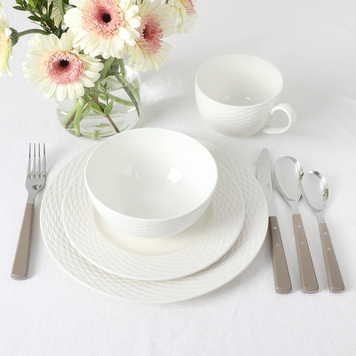 White Porcelain Embossed 16-Piece Dinnerware Set