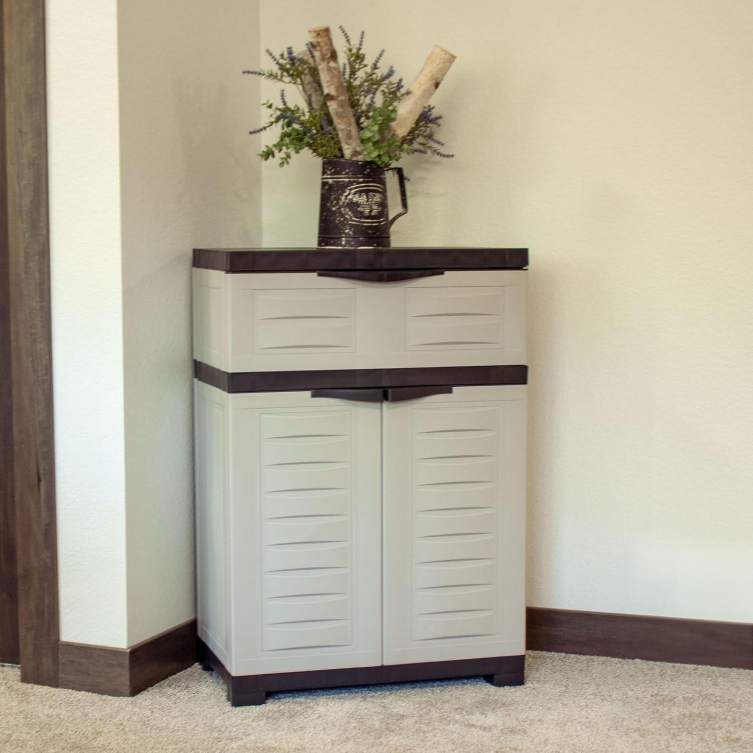 Sunnydaze Versatile Plastic Storage Cabinet with Adjustable Shelf - Gray with Charcoal Trim - 34.5"