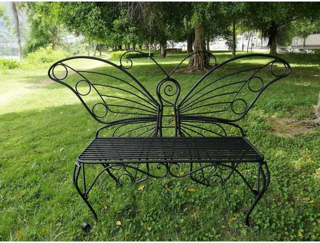 Antique Black Metal Butterfly Bench