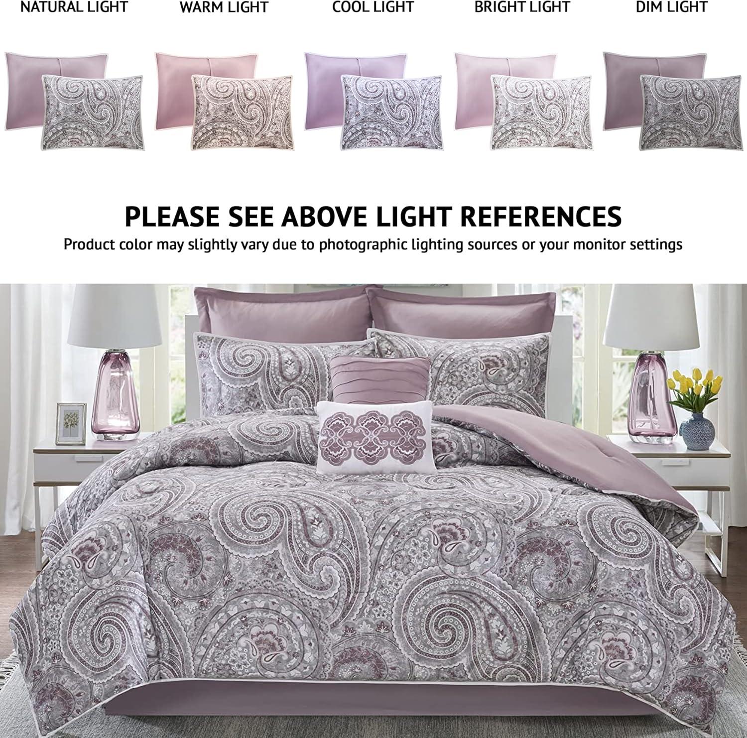 Comfort Spaces Queen Quilt Set, Reversible 3-Piece Quilt Set Set for All Season, Lightweight, Purple, Full/Queen