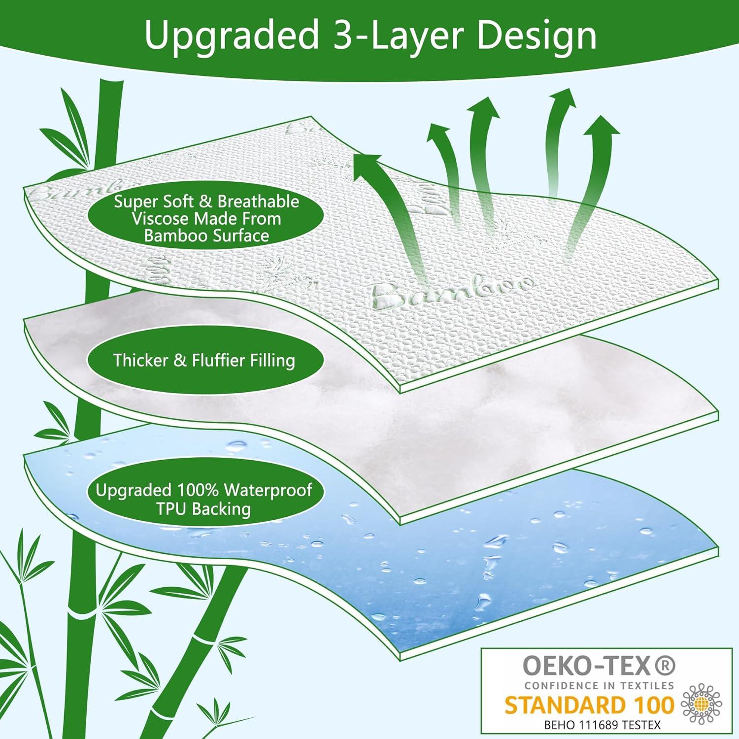 Queen Size White Bamboo Waterproof Mattress Protector