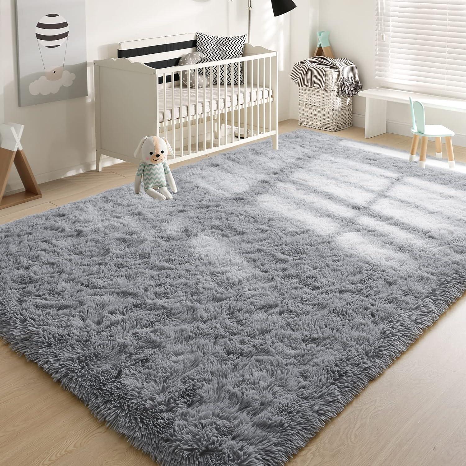 Arogan Modern Soft Fluffy Carpet for Living Room, Bedroom and Children's Room, Grey, 4'x6 '.