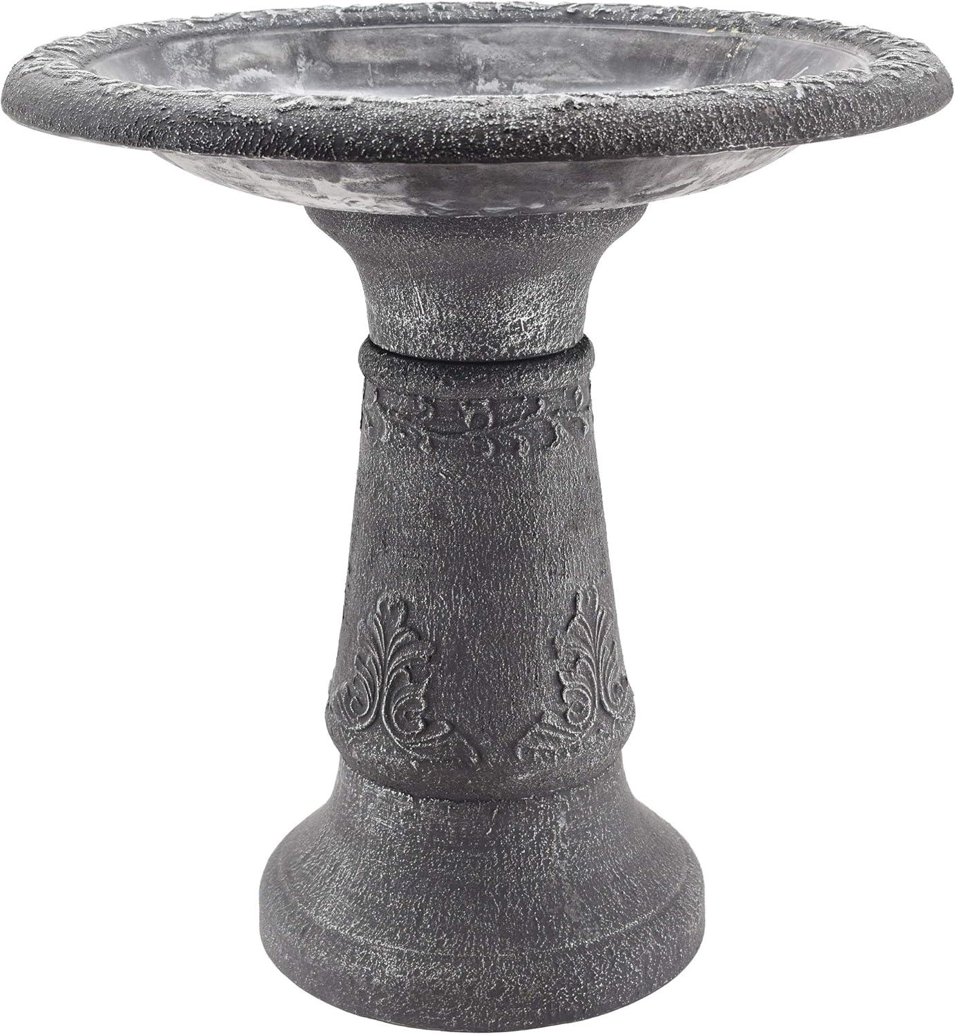 Arcadia Garden Fiberclay Birdbath with Ornate Floral Design