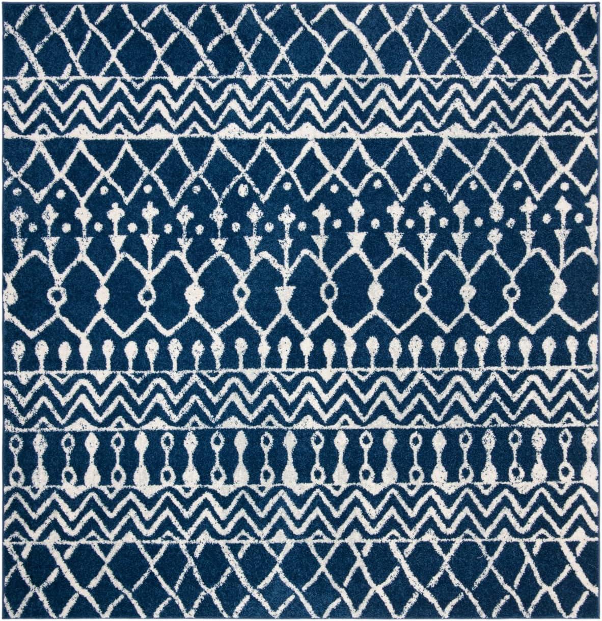 SAFAVIEH Tulum Glen Moroccan Geometric Area Rug, 10' x 10' Square, Navy/Ivory