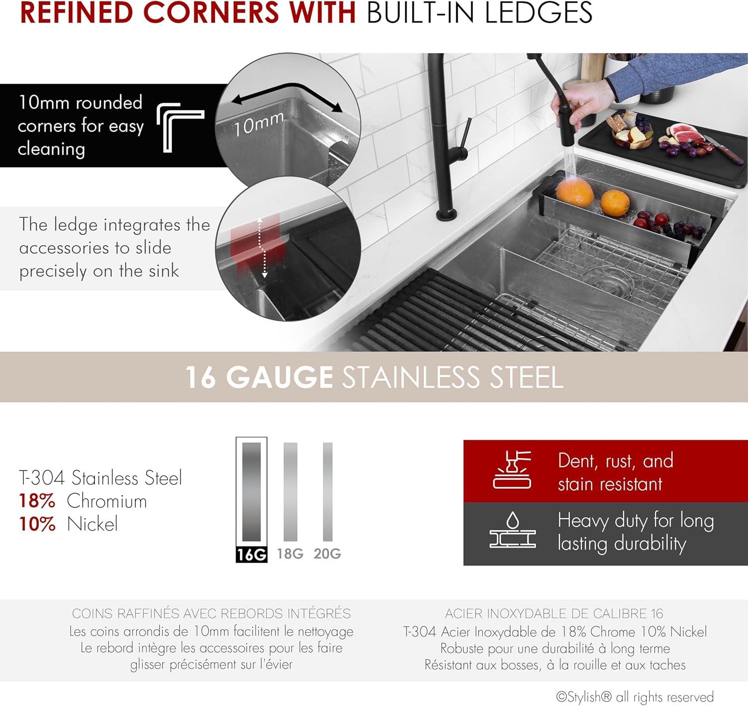 Versa STYLISH 42 inch Stainless Steel Workstation 70/30 Double Bowl Undermount Kitchen Sink with Accessories included