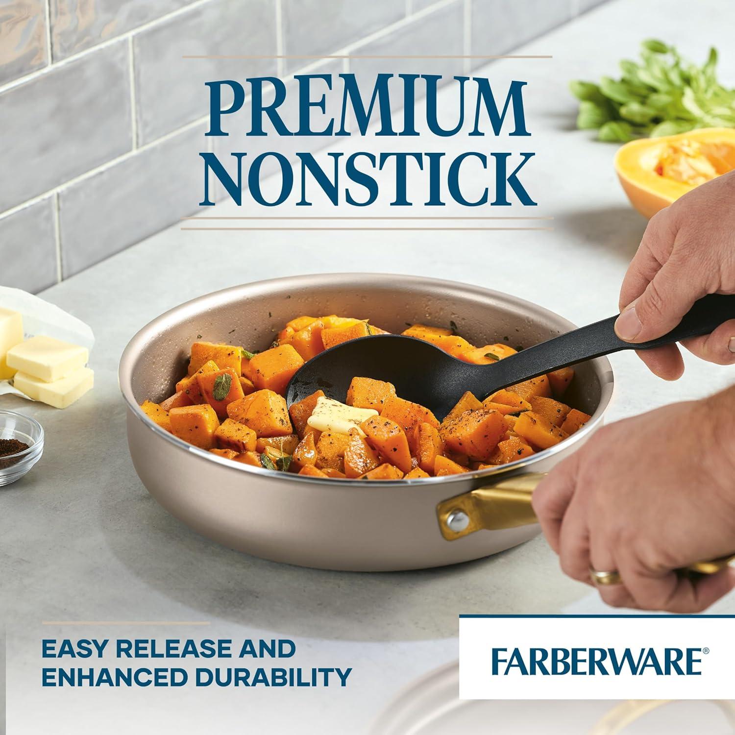 Farberware Radiant 2.75qt Nonstick Covered Saute Pan: Dishwasher-Safe, Tempered Glass Lid, Gas & Electric Compatible