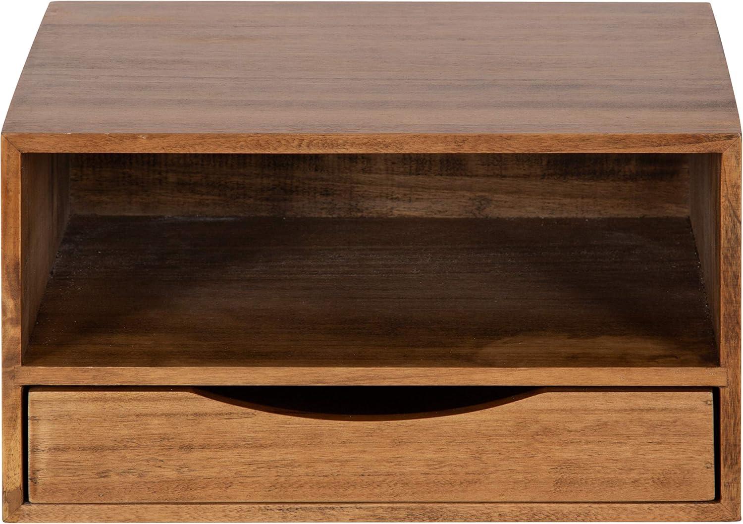 Kate & Laurel All Things Decor 12.5" x 10" x 7" Hutton Floating Wall Shelf with Drawer Rustic Brown: Wood Storage Display