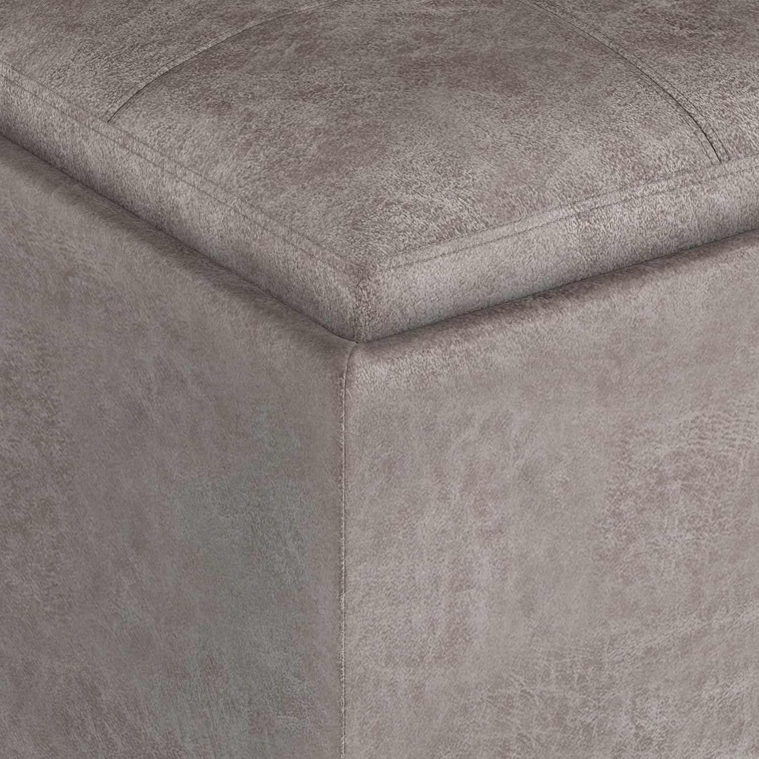 Simpli Home Rockwood 17" Cube Storage Ottoman with Tray in Gray Faux Leather