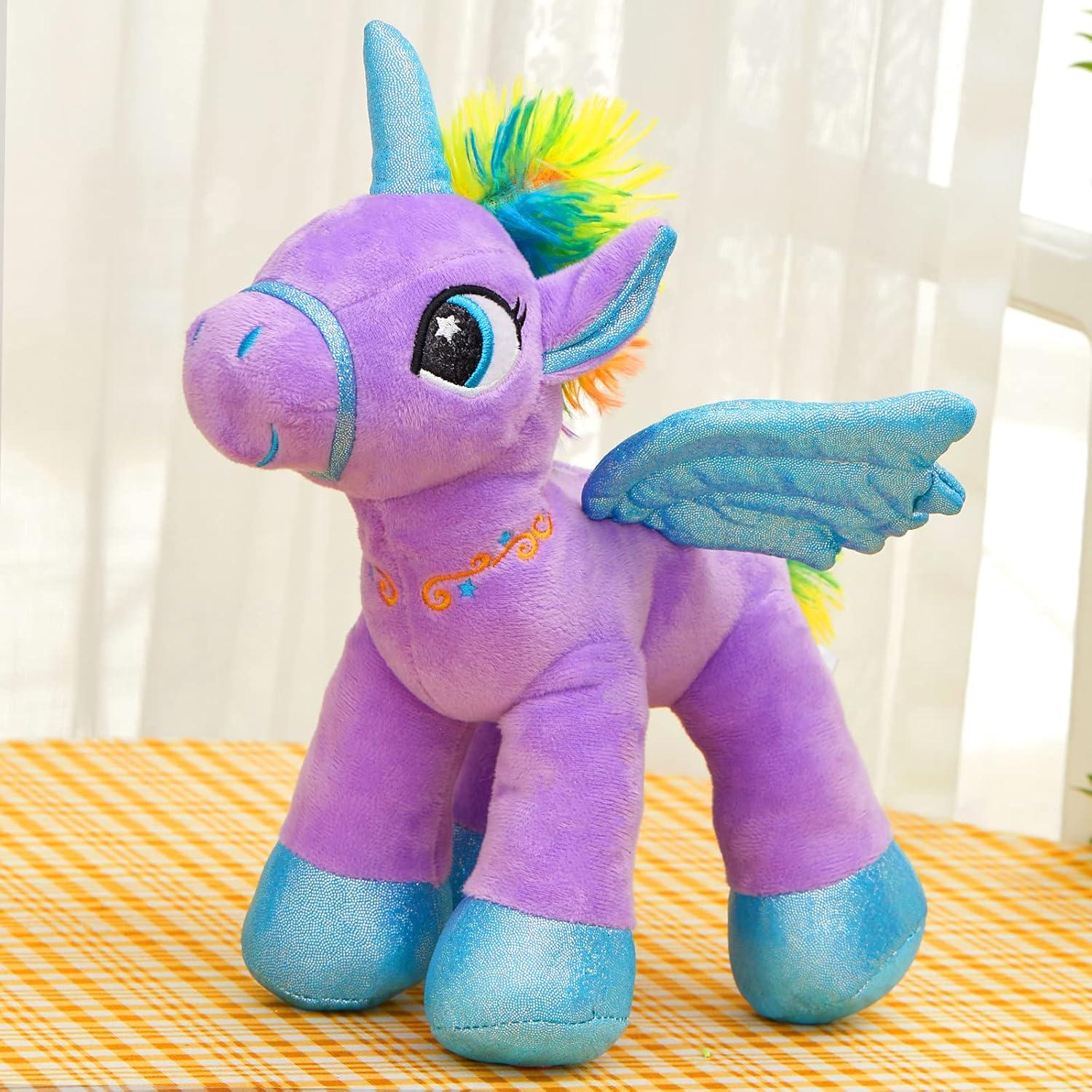 14'' Purple LED Light Up Unicorn Plush Toy with Glitter Wings