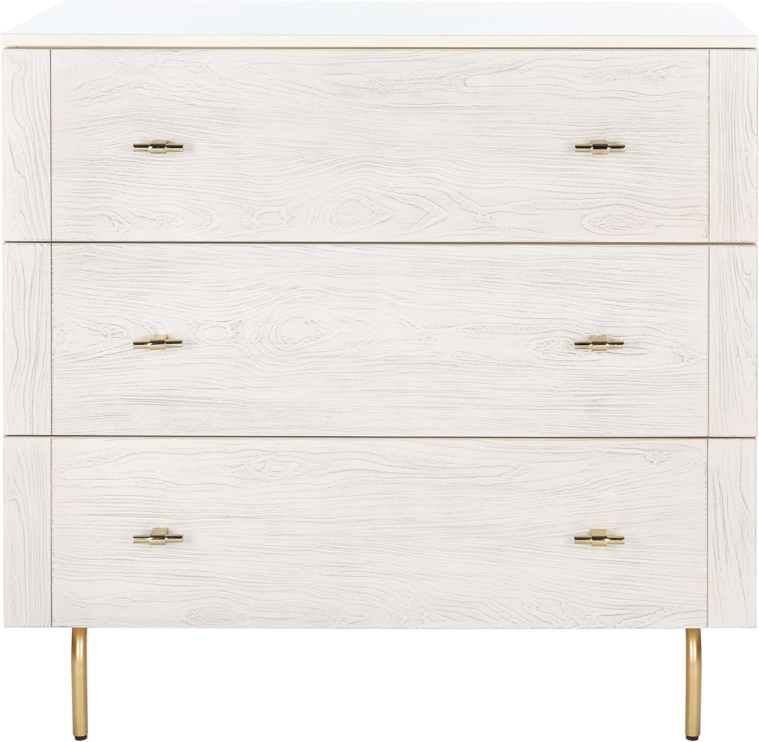 SAFAVIEH Genevieve Mid-Century Retro 3 Drawer Dresser, Cream/White Washed (36 in. W x 18 in. D x 36 in. H)